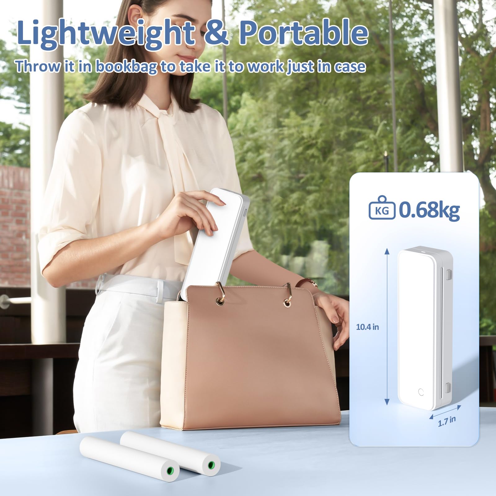Gloryang Inkless Portable Printer for Travel, Wireless Thermal Printer Supports 8.5 x 11 Inch US Letter Size, Bluetooth Machine Includes Carry Case and 3 Rolls of Thermal Paper Kit, White