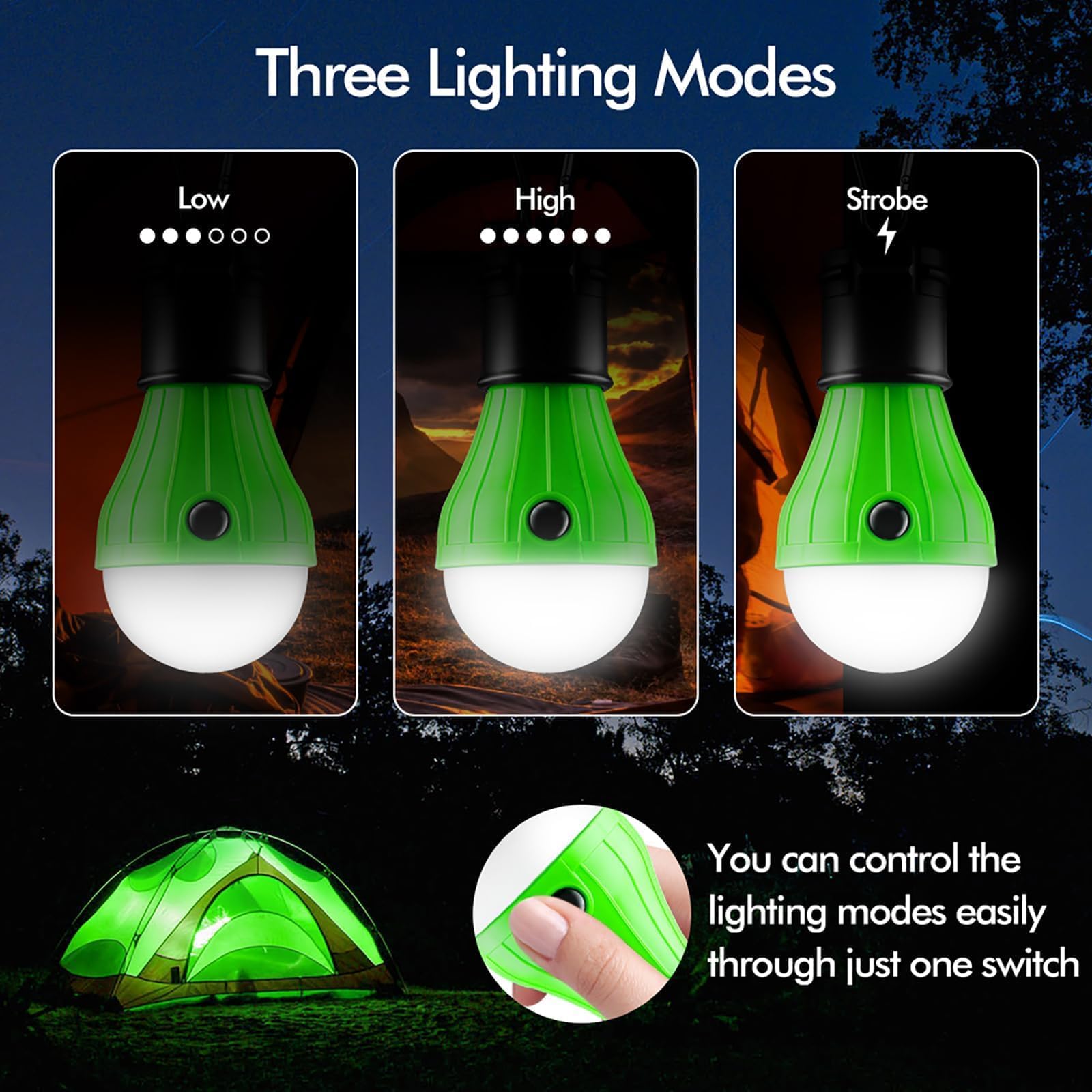 FLY2SKY Portable LED Tent Lamp, Clip Hook Hurricane Emergency Light Bulb, Camping Equipment Lanterns for Hiking, Backpacking Outage, B-CLOSED-HOOK, 4 Packs