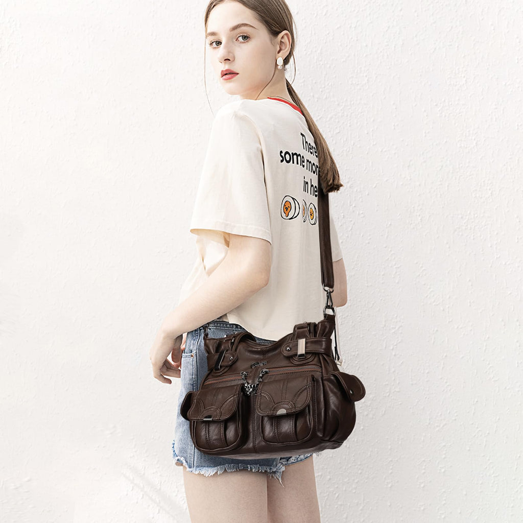 Purses and Handbags for Women Small Hobo Shoulder Bags Soft PU Leather Multi Pockets Tote Bag