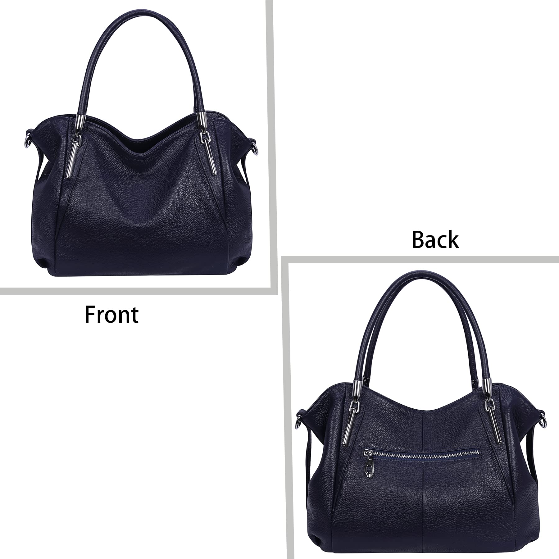 HESHE Genuine Leather Purses for Women Ladies Shoulder Handbags Top Handle Tote Bags Hobo Designer Satchel Crossbody Handbag (Navy Blue)