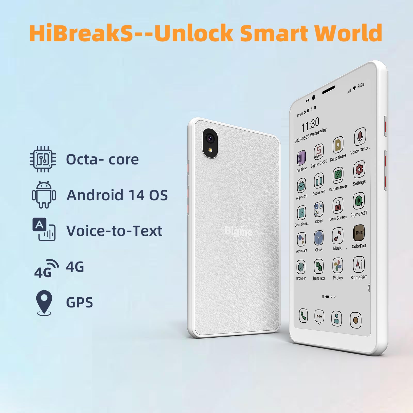 Bigme HiBreakS Color Epaper Smart Phone,3300mAh Battery, 8-Core Processor, 6GB+128GB, 5.84 Inch Mobile Phone, Dual Camera, White