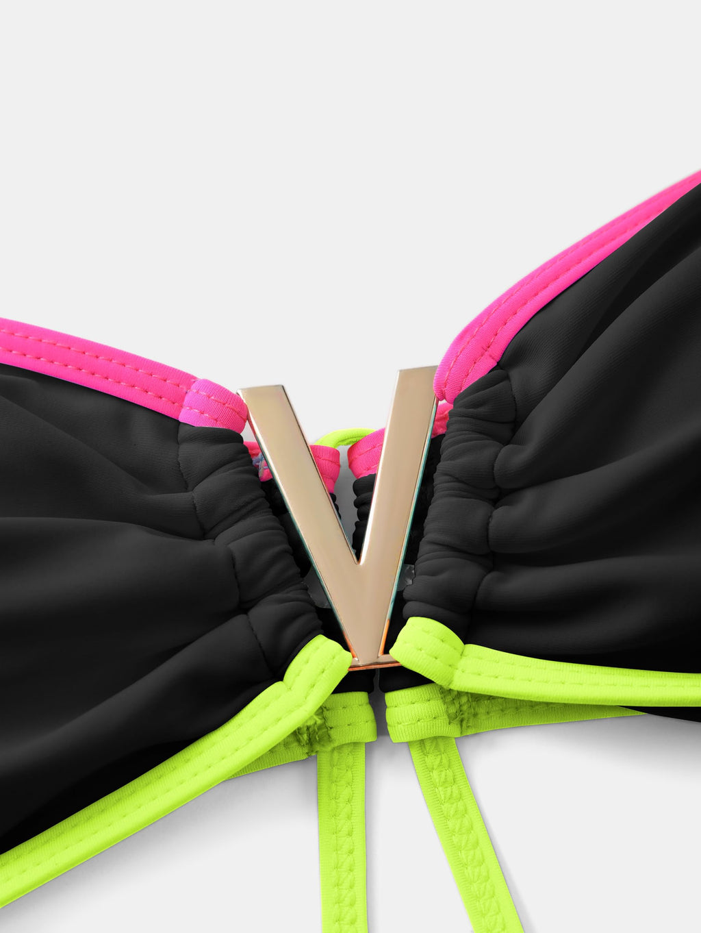 ZAFUL Women's Bandeau Bikini V Strapless Confetti Colorblock Tie Back High Cut Two Piece Swimsuit Bathing Suits (1-Black, M)