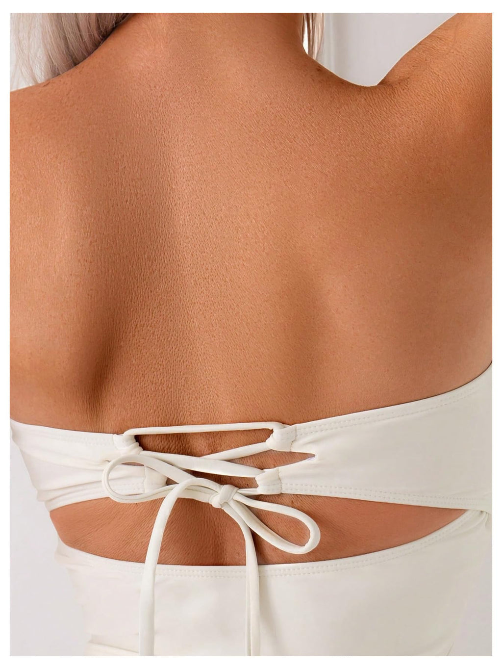 WDIRARA Women's 2 Piece Floral Strapless Tankini Swimsuits High Waisted Thong Bathing Suit Beige X-Large