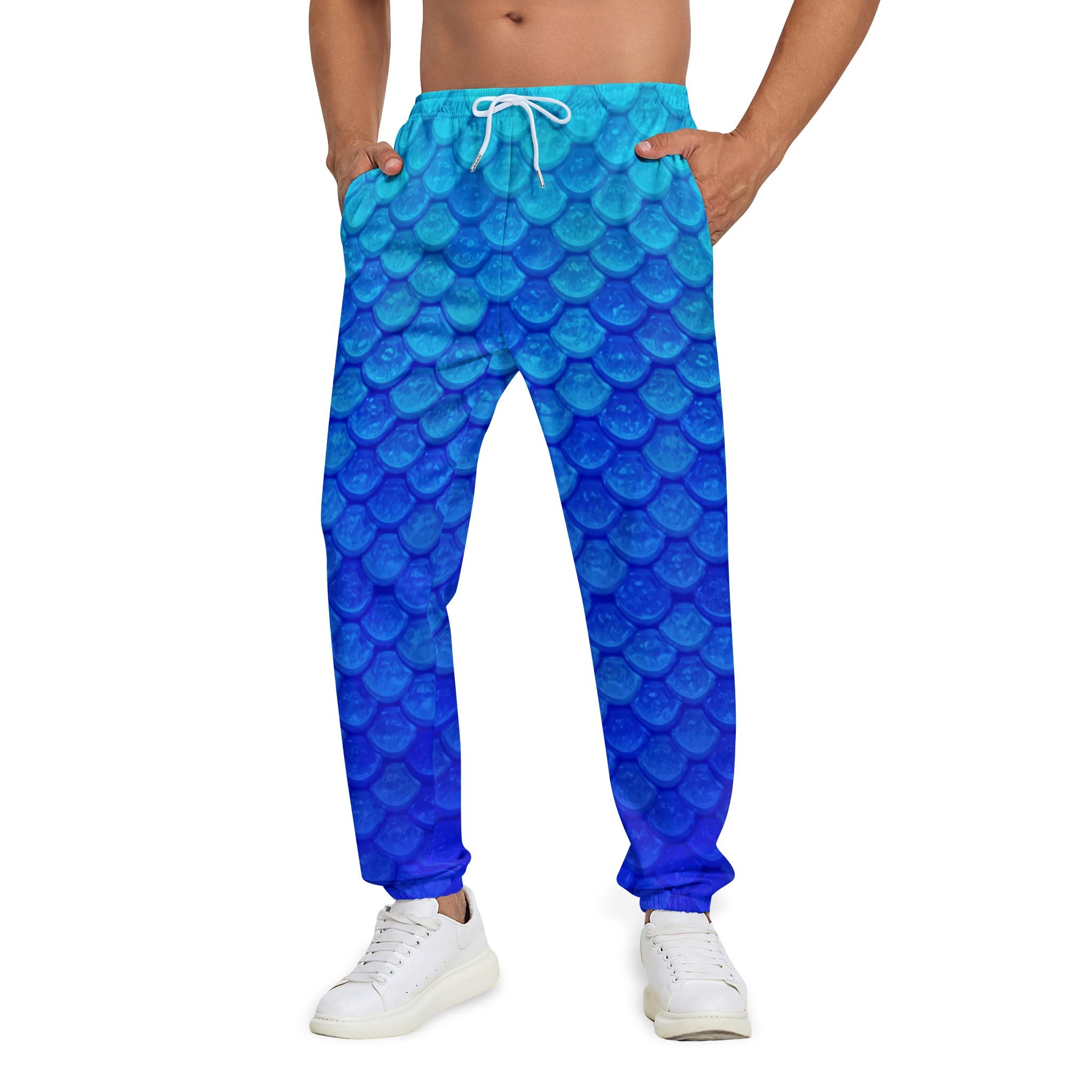 Men Fish Scales Pants Sweatpants Sea Joggers King Costumes Pant Sports Halloween Costume Outfits Performance Gifts Blue
