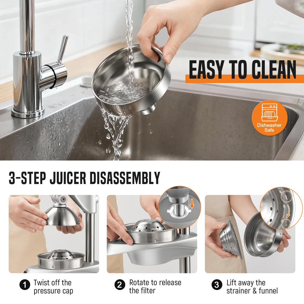 Manual Juicer, AMOHEE Stainless Steel Orange Juicer Squeezer for Citrus Lemon Pomegranate, Easy to Use & Clean Countertop Hand Press