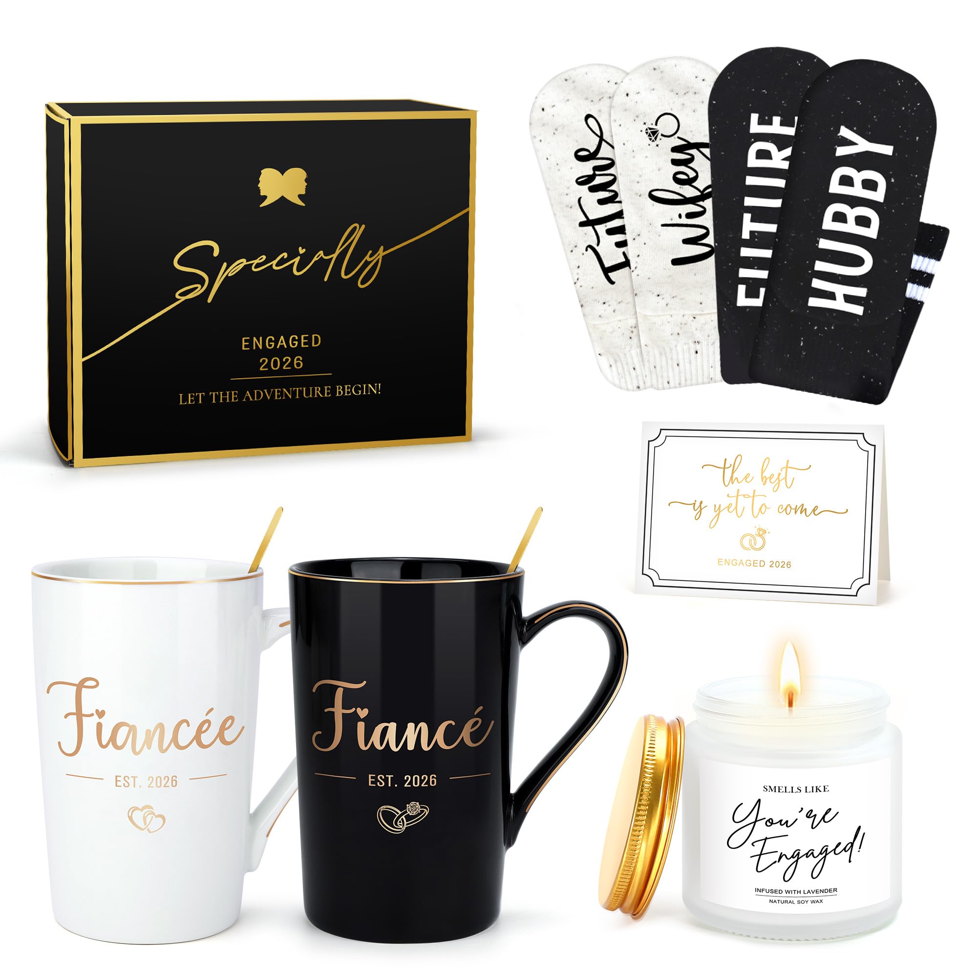 Engagement Gifts for Couples Newly Engaged Gifts for Couple Happy Engagement Gift for Women Fiance Gift for Women Just Engaged Decorations Ideas with Mugs Socks Candle Card for Her Him Men Best Friend