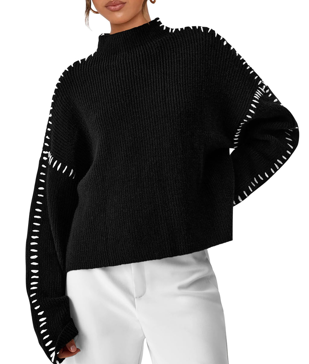 PRETTYGARDEN Women's Chunky Knit Sweaters 2026 Fall Long Sleeve Mock Neck Oversized Pullover Tops Winter Fashion Clothes (Black,Medium)