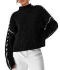 PRETTYGARDEN Women's Chunky Knit Sweaters 2026 Fall Long Sleeve Mock Neck Oversized Pullover Tops Winter Fashion Clothes (Black,Medium)