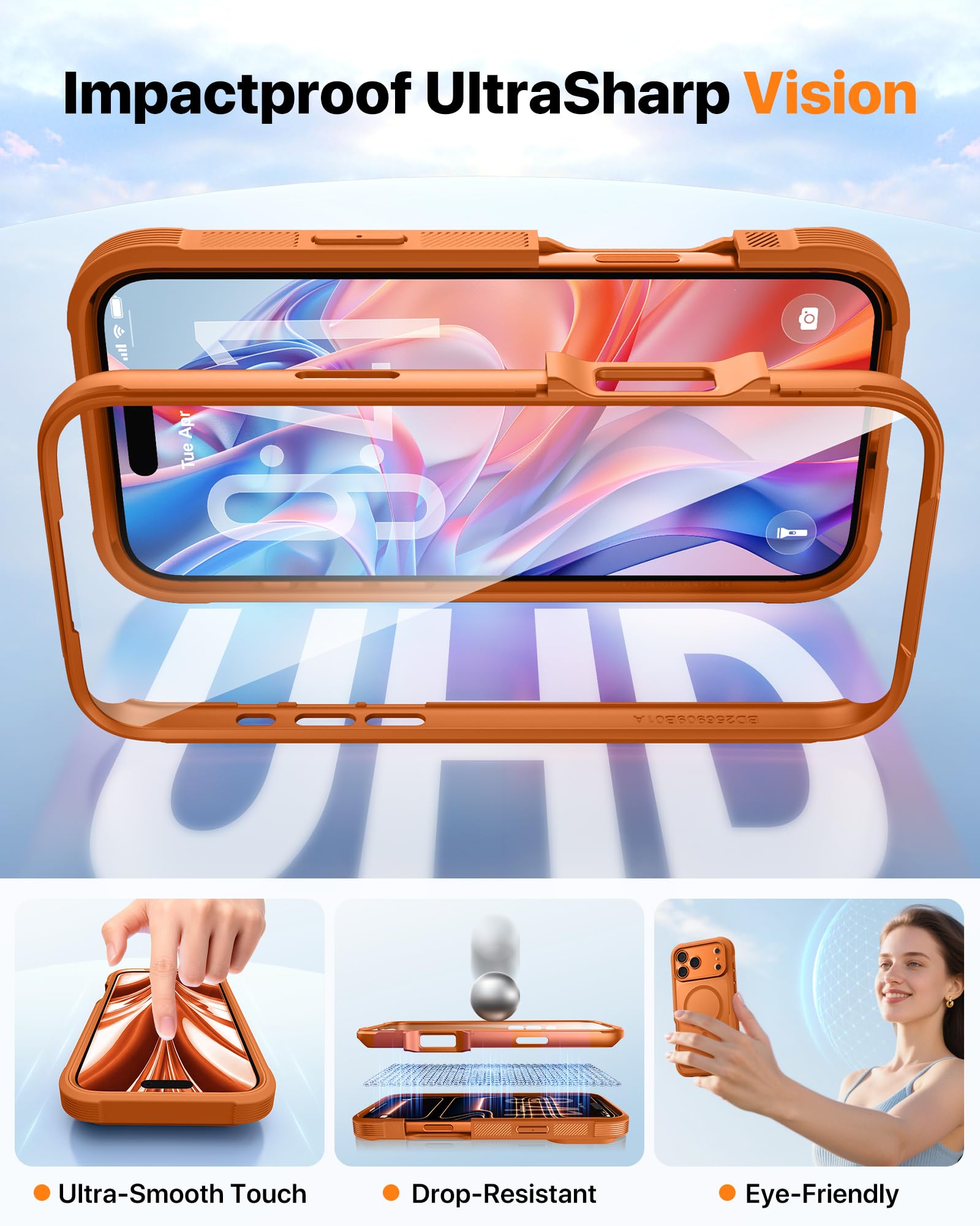Diaclara Magnetic Designed for iPhone 17 Pro Max Case Full Body Bumper,[Compatible with MagSafe] Military Drop Proof Cover with Built-in Touch Sensitive Anti-Scratch Screen Protector,Orange