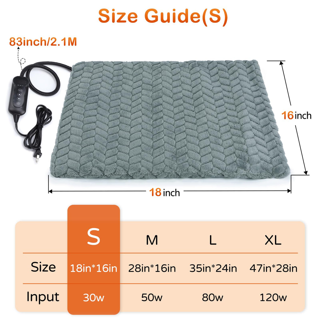 GASUR Heated Cat Bed, Waterproof Cat Heating Pad with Timer Temperature Adjustable, Indoor Heated Electric Pet Bed for Cats Dogs, Auto Power-Off, Anti-bite Pet Heated Pad, 18''x16'', Small