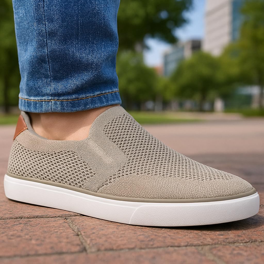 Nautica Men's Slip-On Sneakers – Breathable Knit Casual Walking Shoes, Lightweight Comfort Fashion Loafers-Kotor-Tan-Size 8