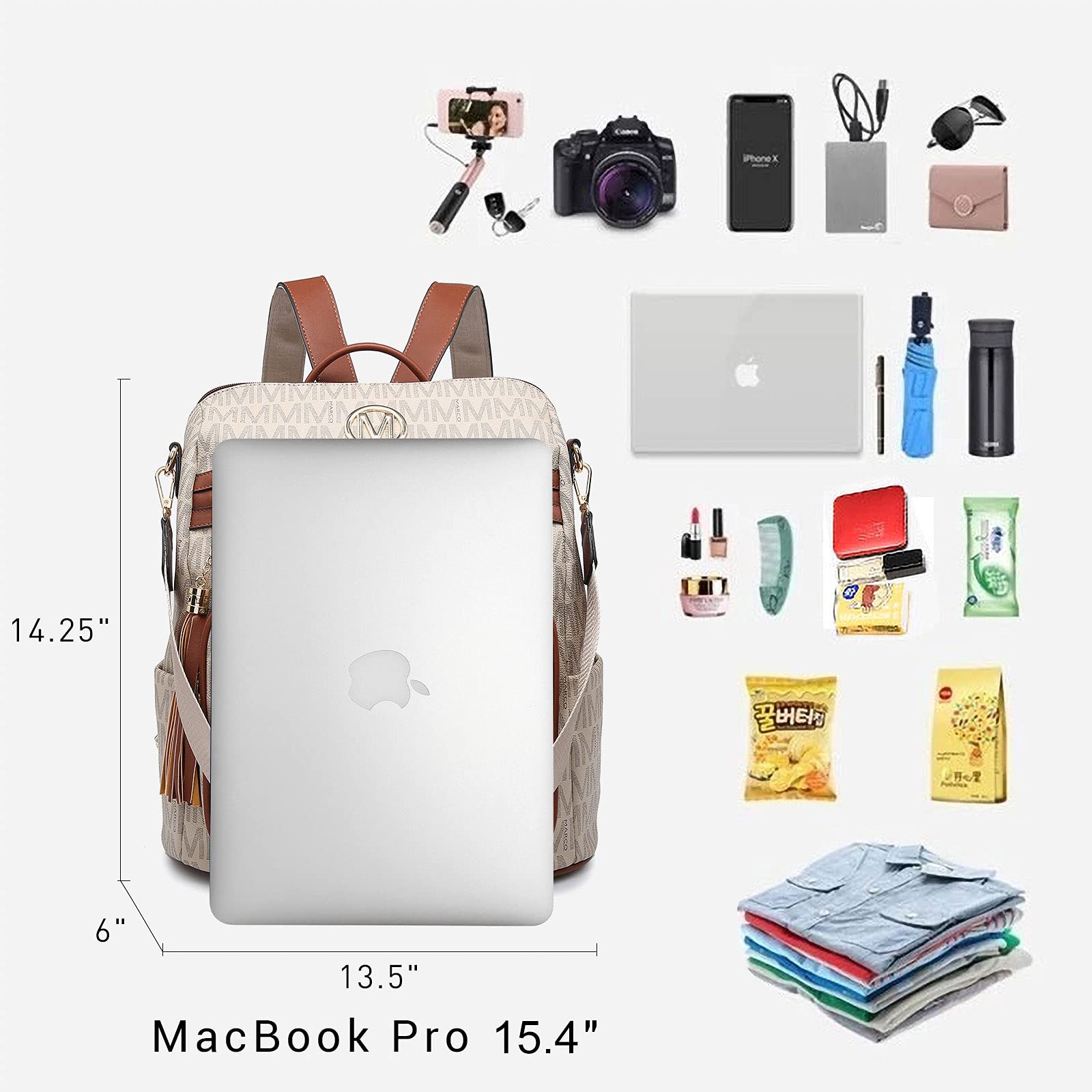 MKP COLLECTION Women Fashion Backpack Purse Convertible Large Rucksack Versatile Travel Shoulder Bags Handbag Set with Tassel