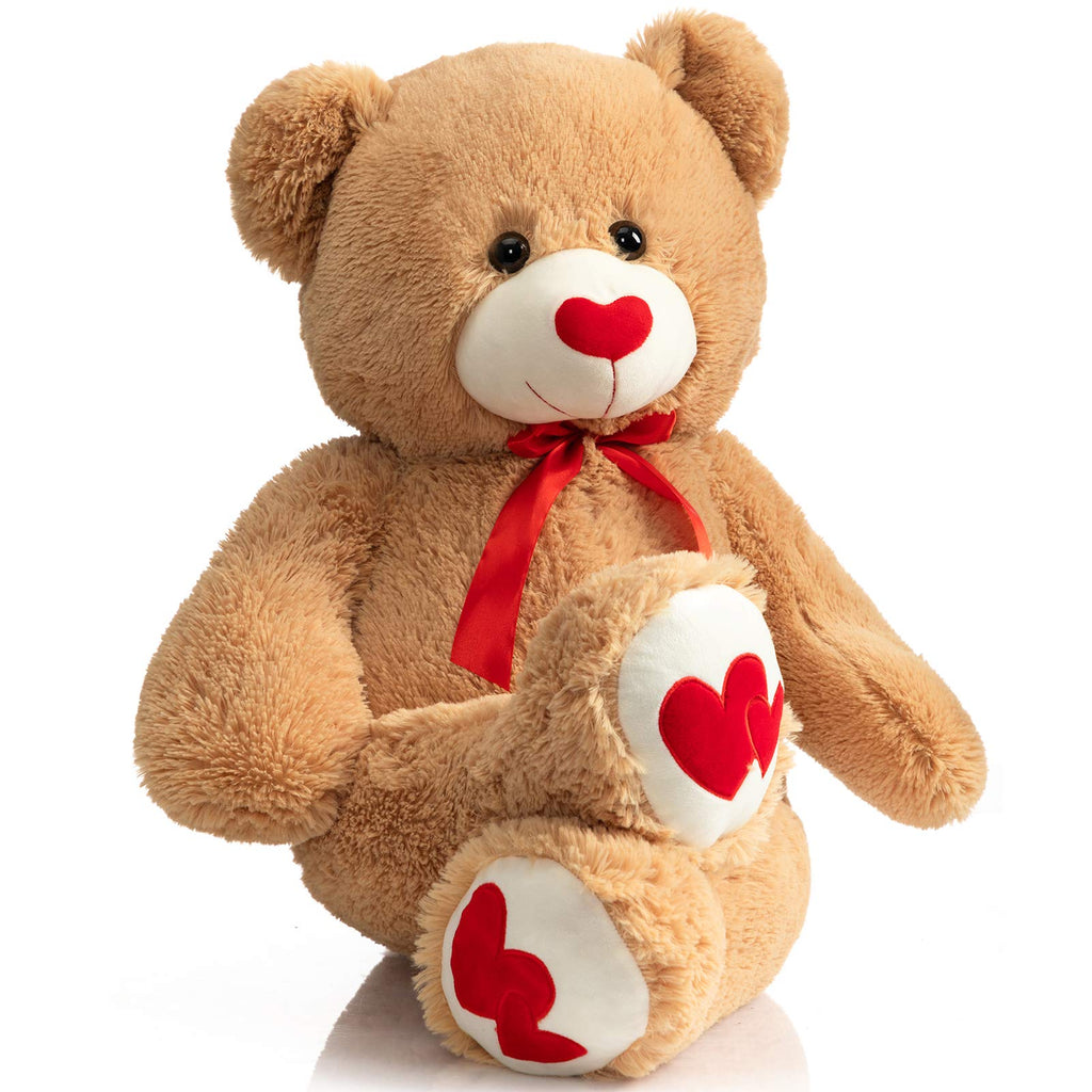 HollyHOME Big Teddy Bear Stuffed Animal Valentines Large Bear Plush with Red Heart for Girlfriend and Kids Valentines 36 inch Tan
