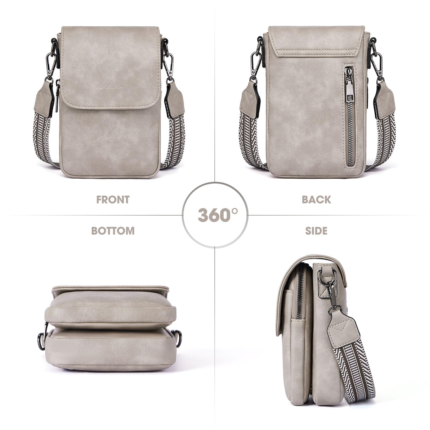POIUGOYA Small Crossbody Bags for Women Trendy,Leather Triple Compartment Cell Phone Crossbody Wallet Purses with Card Slots