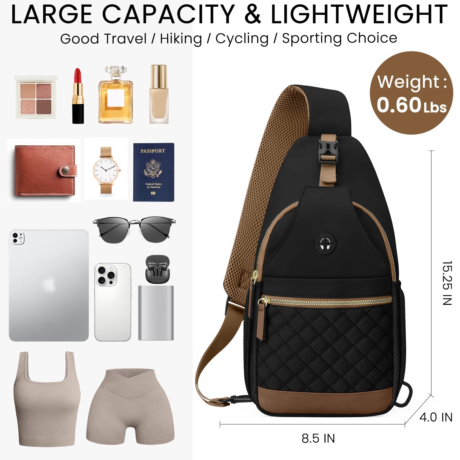 Vankor Small Crossbody Purses Bags for Women Men Travel, Chest Sling Bag Women Casual Cross Body Bag for Woman Sling Backpack Black