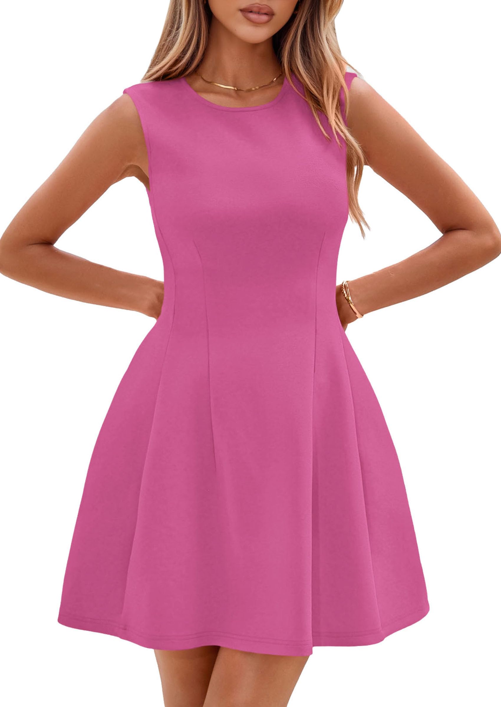 PRETTYGARDEN Summer Dresses for Women 2026 Elegant Classy Spring A Line Business Casual Work Graduation Cocktail Short Dress (Rose Pink,XX-Large)
