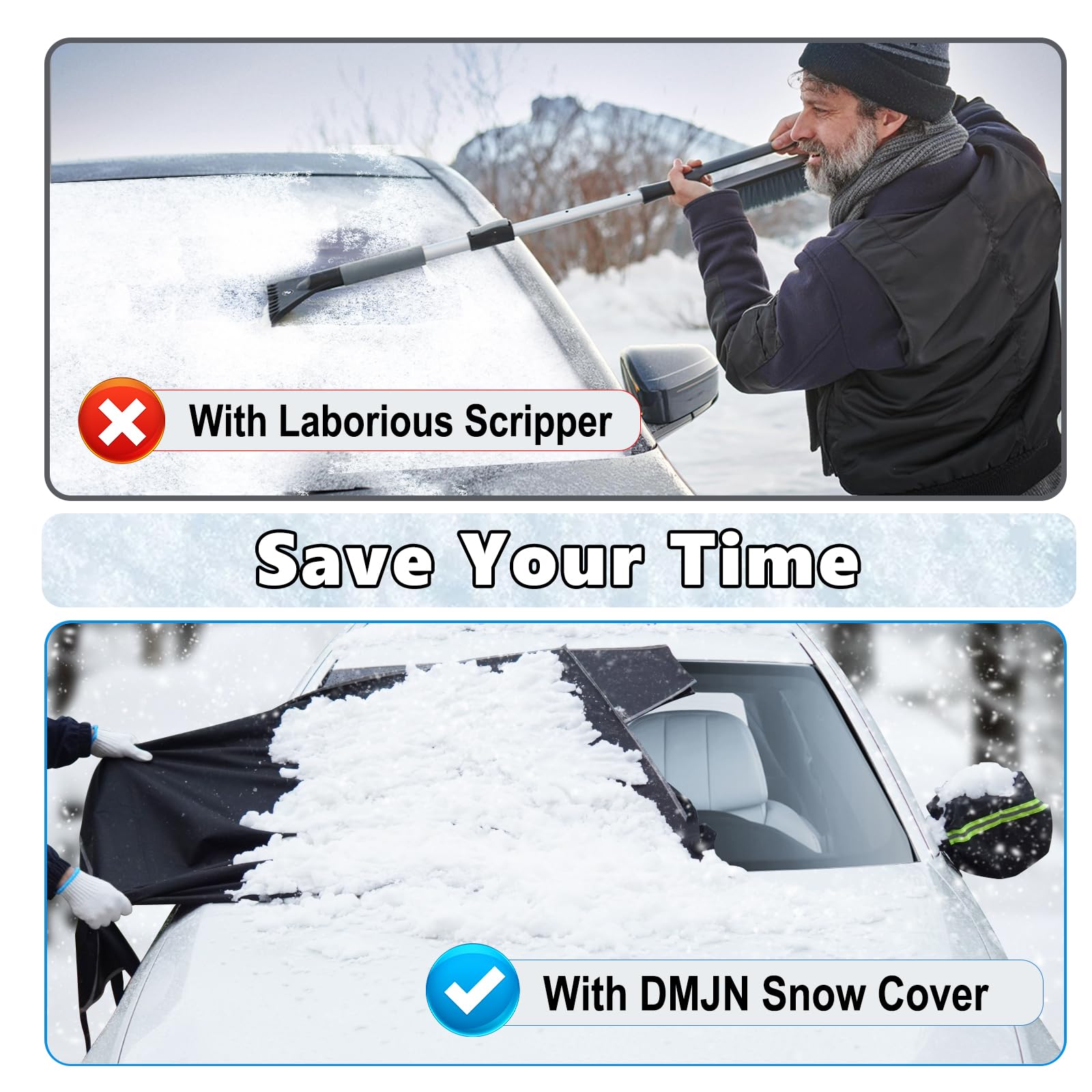 DooGooCoo [Upgraded] 7-Layer Car Windshield Snow Cover, [Efficient Winter Protection] Against Snow, Ice, Frost and Water, [Military-Grade Durable] Universal Fit for Cars, SUVs, and Trucks-Medium