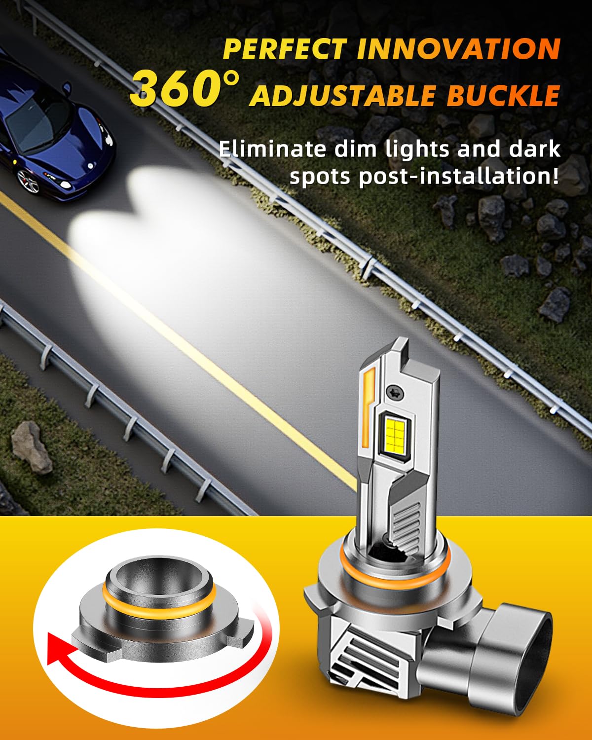 Termitor Upgraded & Brightest 9005/HB3 Light Bulbs, 50,000LM 10X Ultra Brightness, 1:1 Mini Size, 6500K Cool White Fog Light with Cooling Fan, Plug and Play, Pack of 2