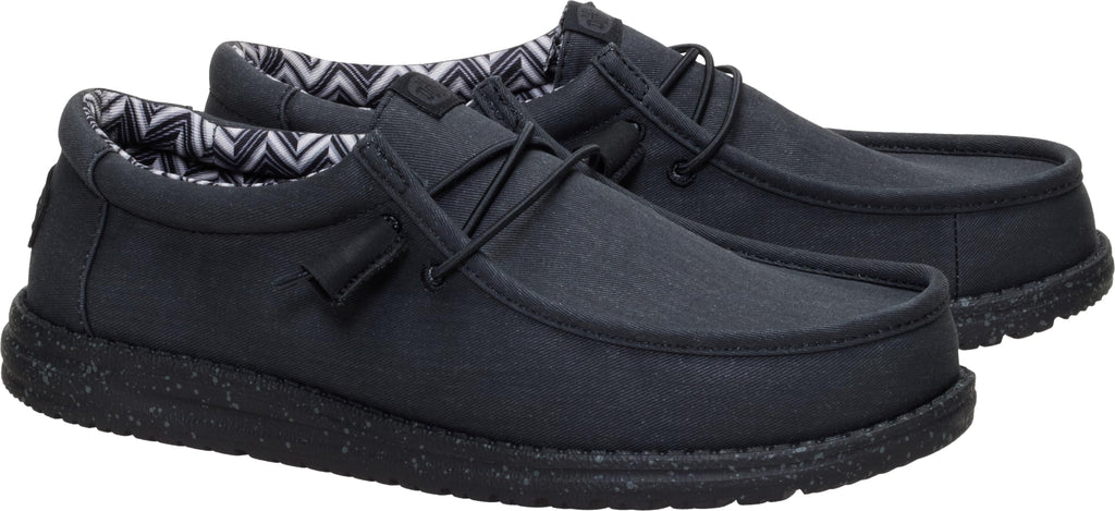 HEYDUDE Men's Wally Stretch Canvas Black/Black Size 12 | Men's Shoes | Men Slip-on Loafers | Comfortable & Light-Weight