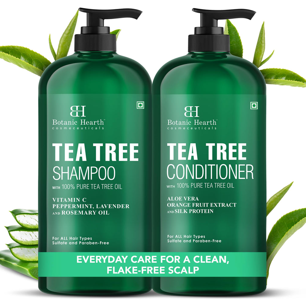 Botanic Hearth Tea Tree Shampoo And Conditioner Set | With 100% Pure Tea Tree Oil, For Itchy And Dry Scalp, Sulfate/Paraben Free | For Men And Women | 16 Fl Oz Each