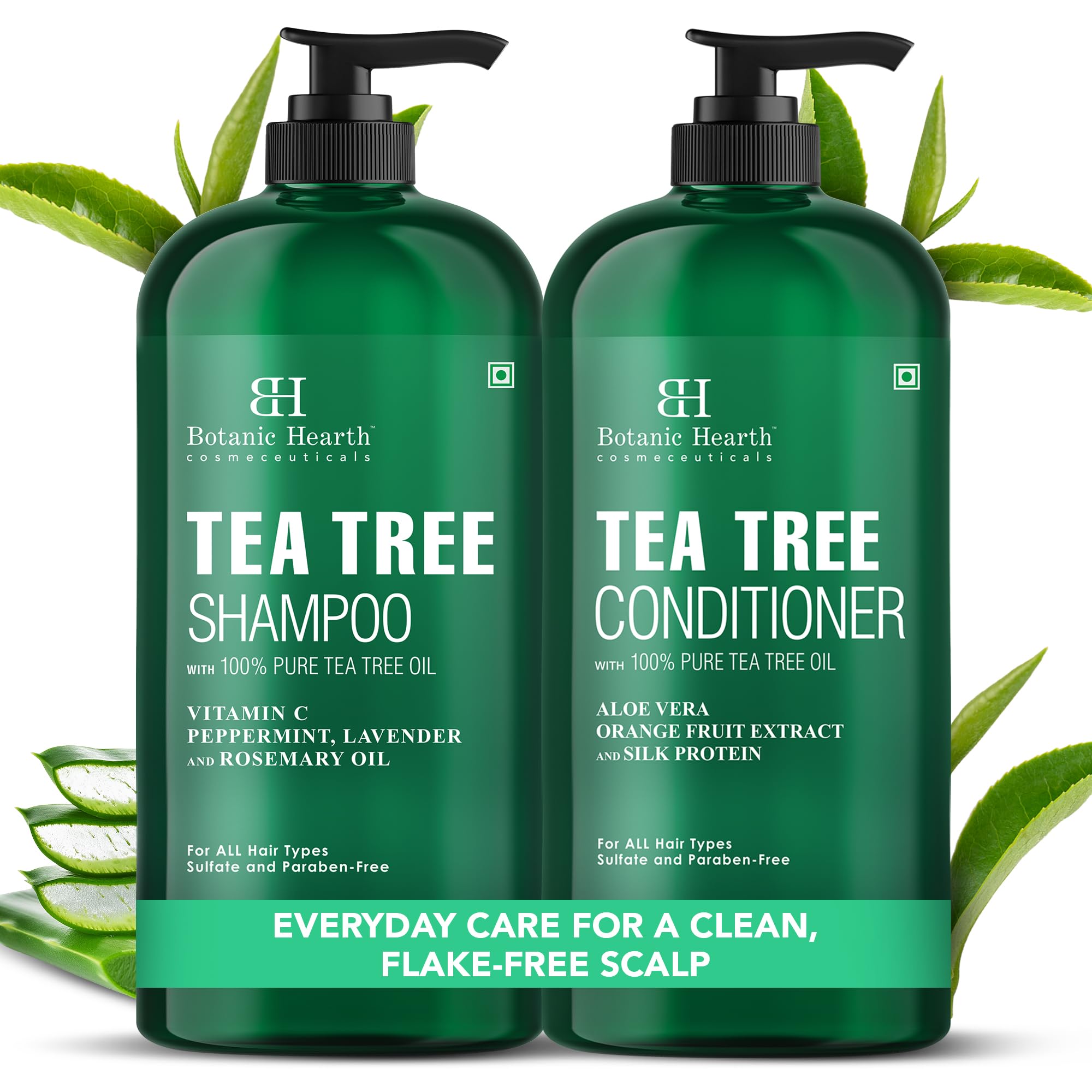 Botanic Hearth Tea Tree Shampoo And Conditioner Set | With 100% Pure Tea Tree Oil, For Itchy And Dry Scalp, Sulfate/Paraben Free | For Men And Women | 16 Fl Oz Each