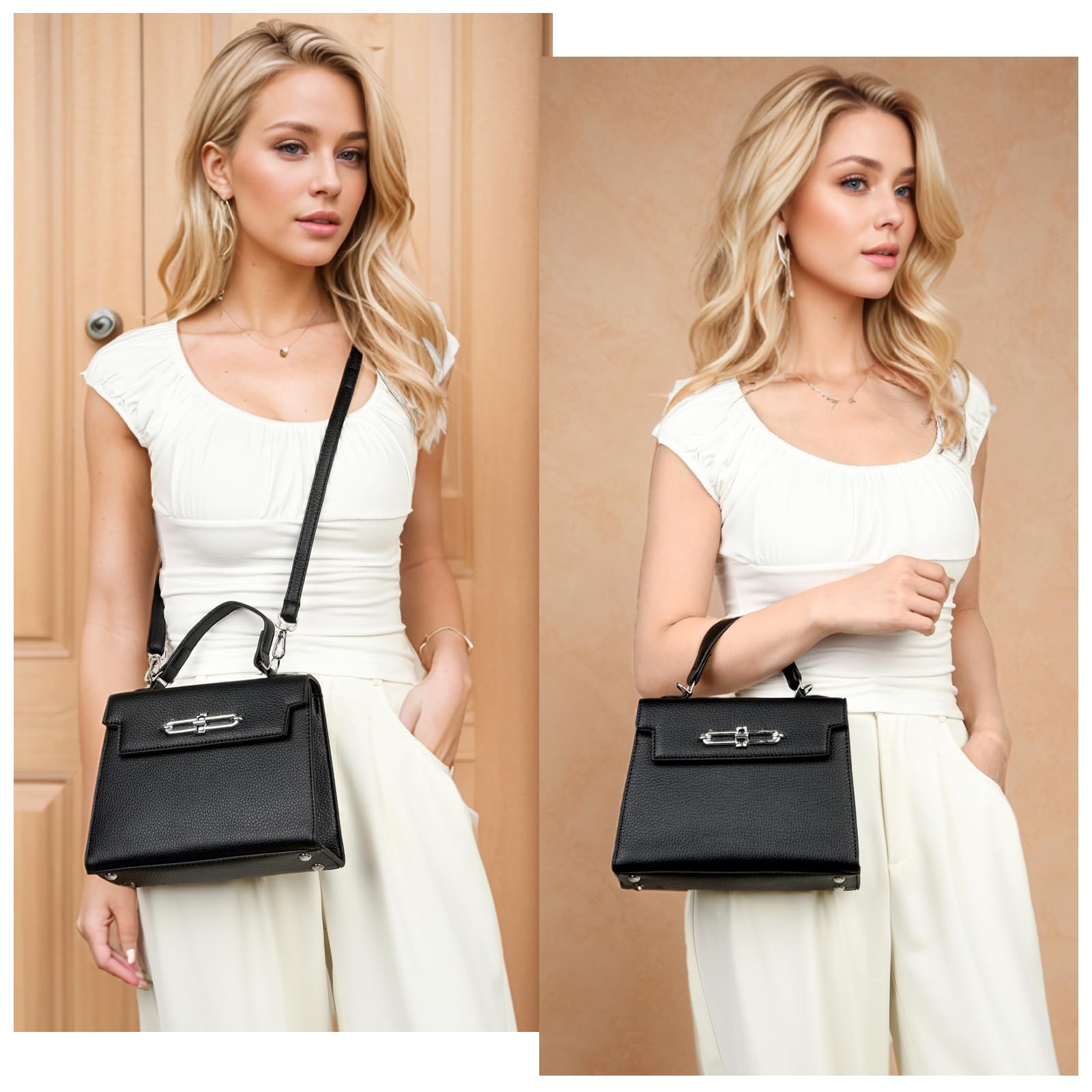 Eslcorri Top Handle Crossbody Bags for Women, Leather Small Clutch Purses and Handbags Elegant Shoulder Evening Bag, Khaki
