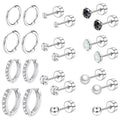 Hypoallergenic Flat Back Earring Sets for Multiple Piercing Sterling Silver Small Huggie Hoop Earrings for Women Surgical Stainless Steel FlatBack Silver Stud Earrings Trendy Cartilage Earring Stacks