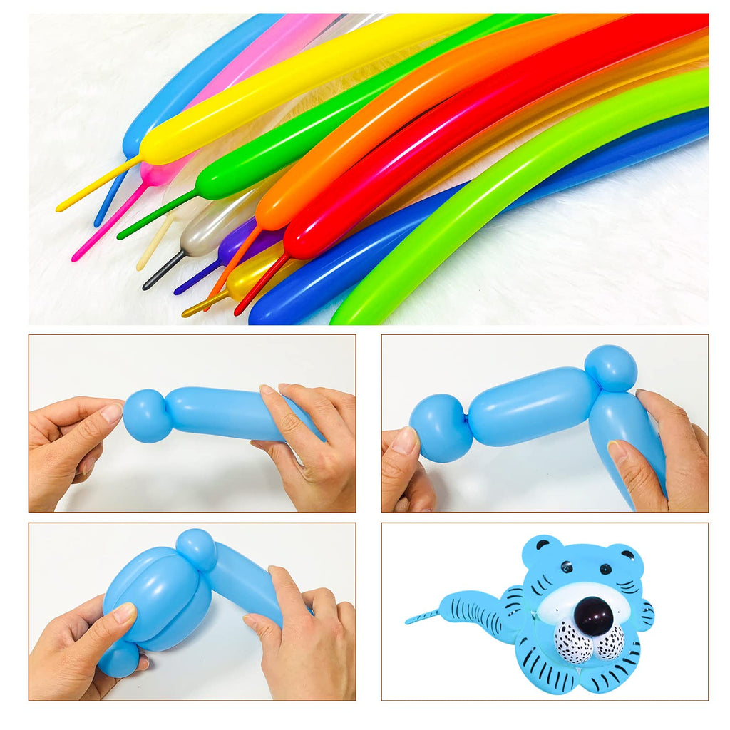 Blue Magic Modelling Balloons - 260 Pack Shiny Thick Latex for Balloon Animals, Baby Boy's Birthday or Shower