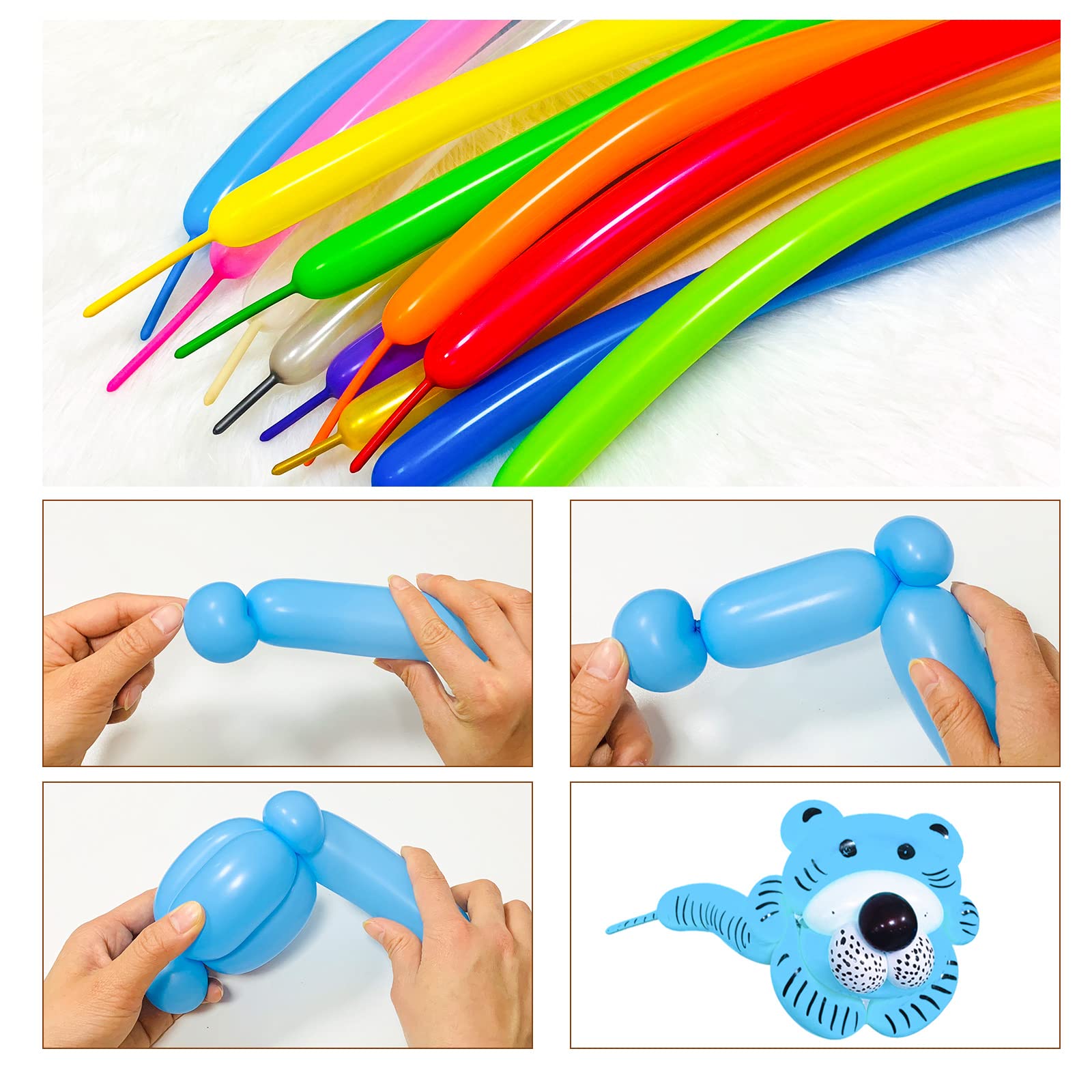 Blue Magic Modelling Balloons - 260 Pack Shiny Thick Latex for Balloon Animals, Baby Boy's Birthday or Shower