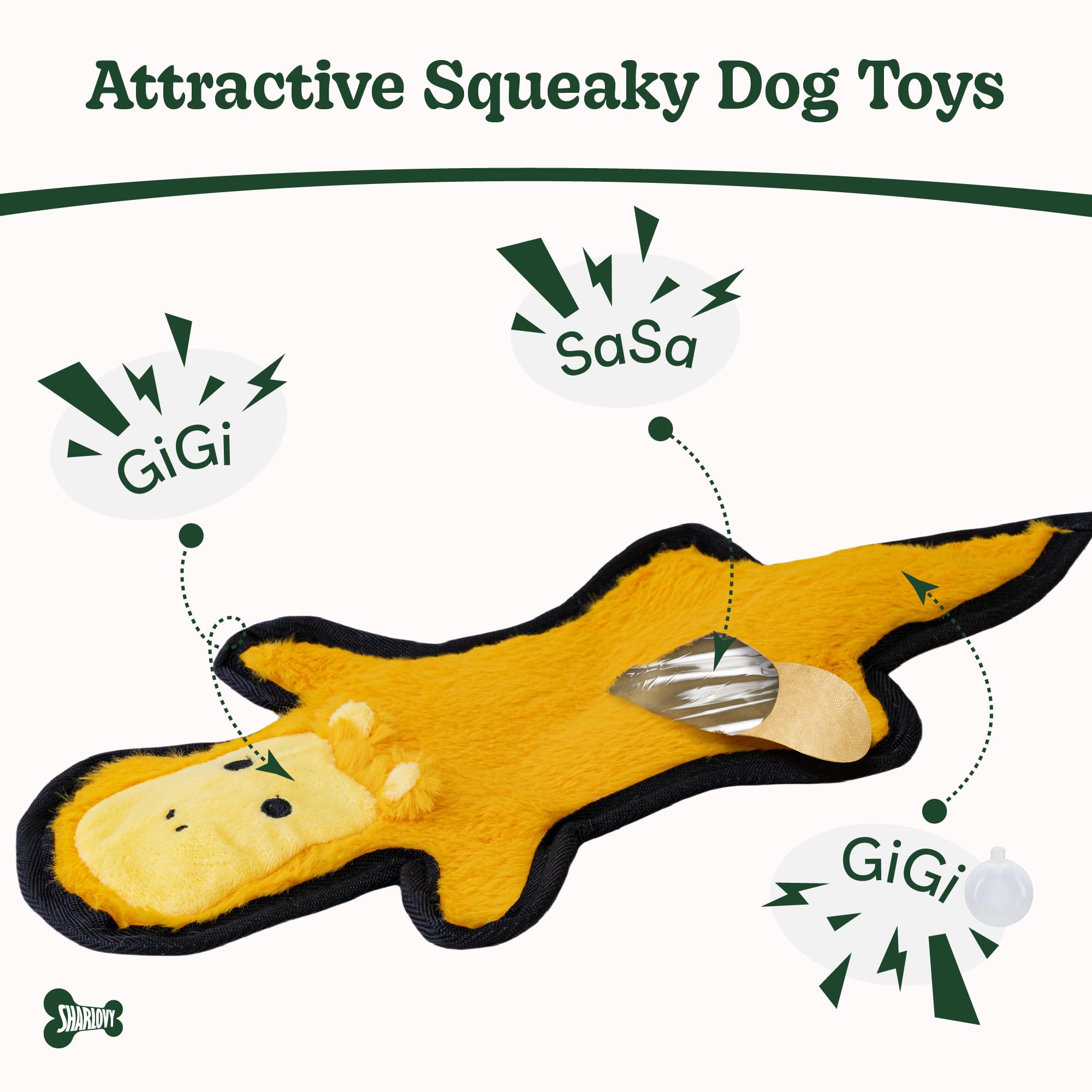 SHARLOVY No Stuffing Dog Toys Crinkle Squeaky, Long Lasting Chews for Aggressive, Durable Plush Dog Puppy Chew Toys for Teething, with 6 Tough Layers for Small Medium Large Breed