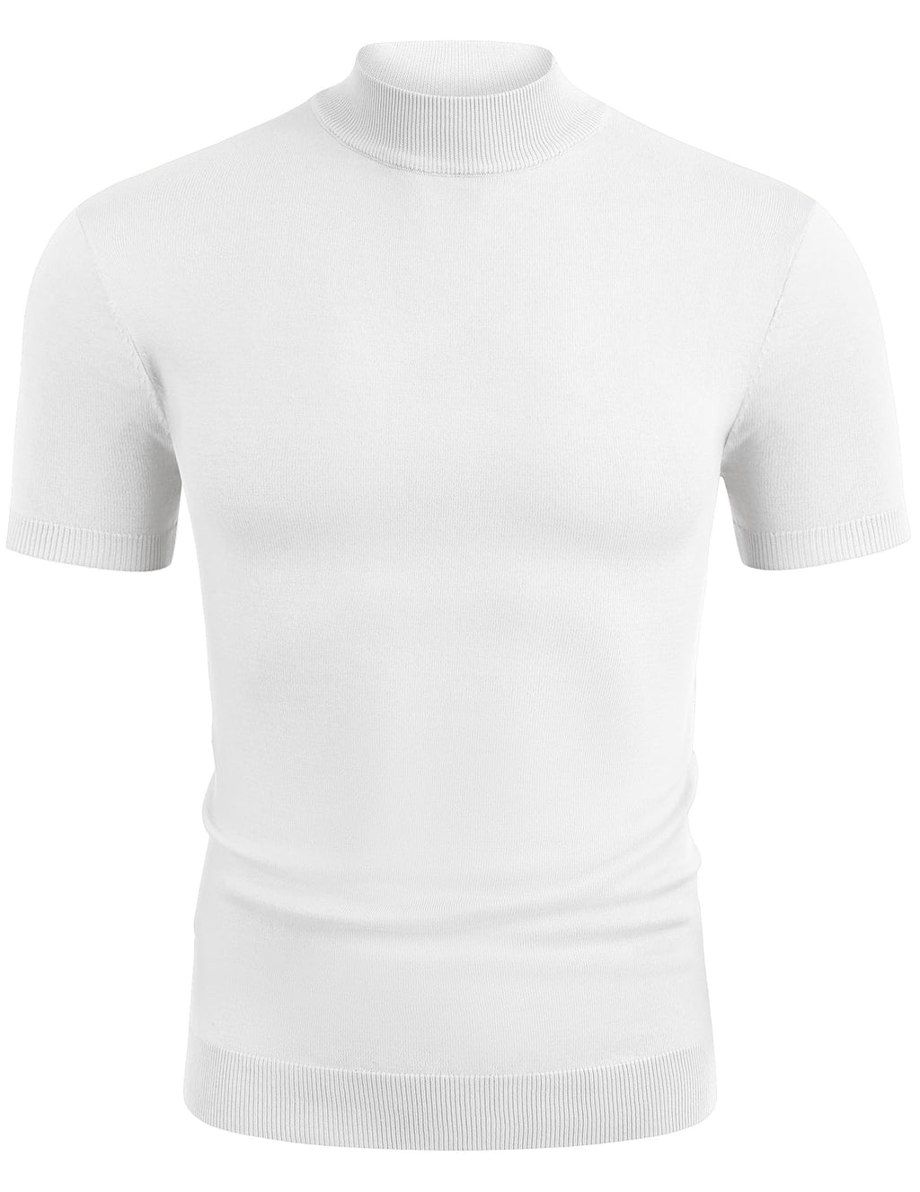 COOFANDY Mens White Mock Turtleneck Short Sleeve Sweater Casual Stylish Knitted Pullover Slim Fit Dress Sweater Basic Tops All White Large