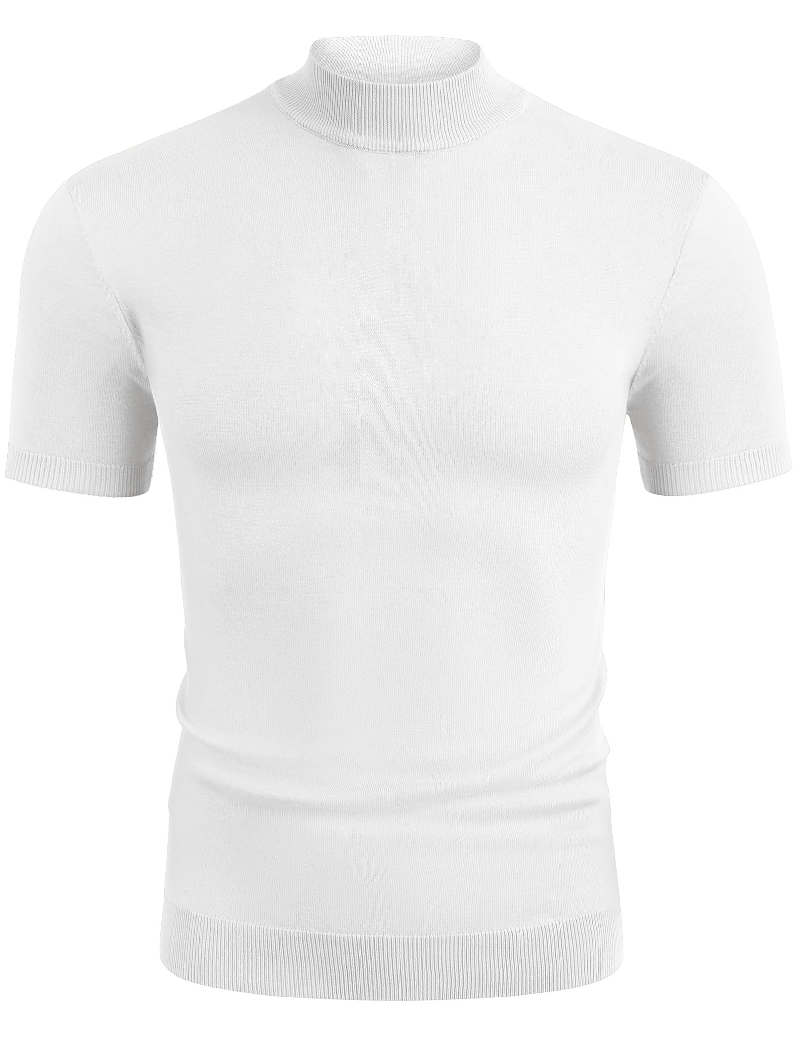 COOFANDY Mens White Mock Turtleneck Short Sleeve Sweater Casual Stylish Knitted Pullover Slim Fit Dress Sweater Basic Tops All White Large