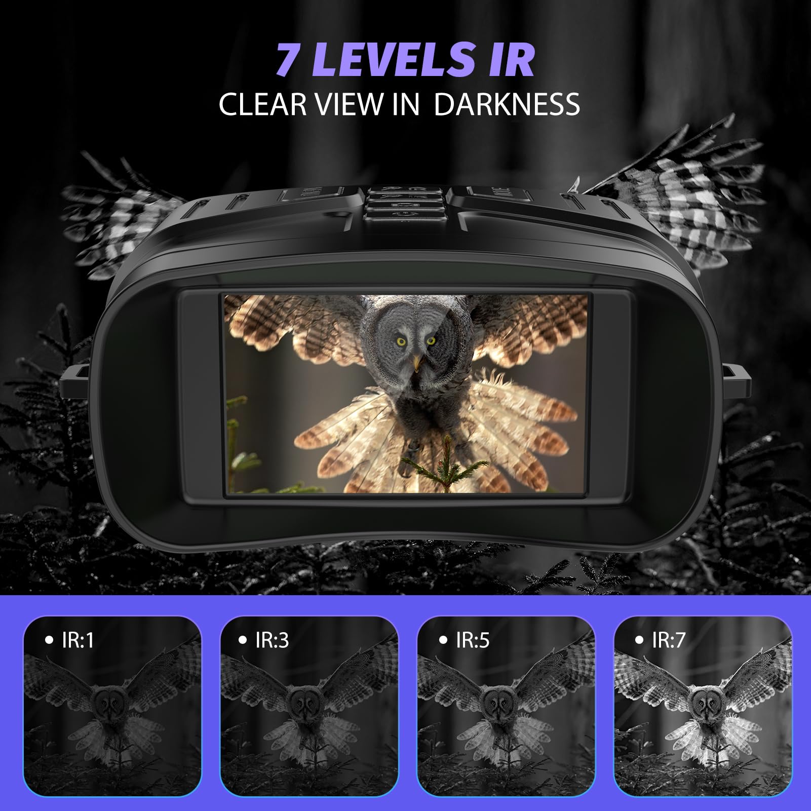HEXEUM Night Vision Goggles, 4K Night Vision Binoculars for Adults with 5000mAh Battery, 3" HD Screen & 32GB Card for Hunting, Wildlife Observation, Security