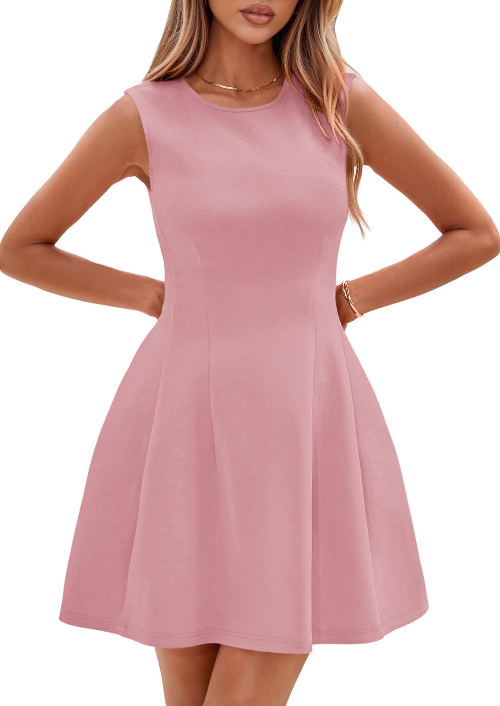 PRETTYGARDEN Summer Dresses for Women 2026 Elegant Classy Spring A Line Business Casual Work Graduation Cocktail Short Dress (Dusty Pink,XX-Large)