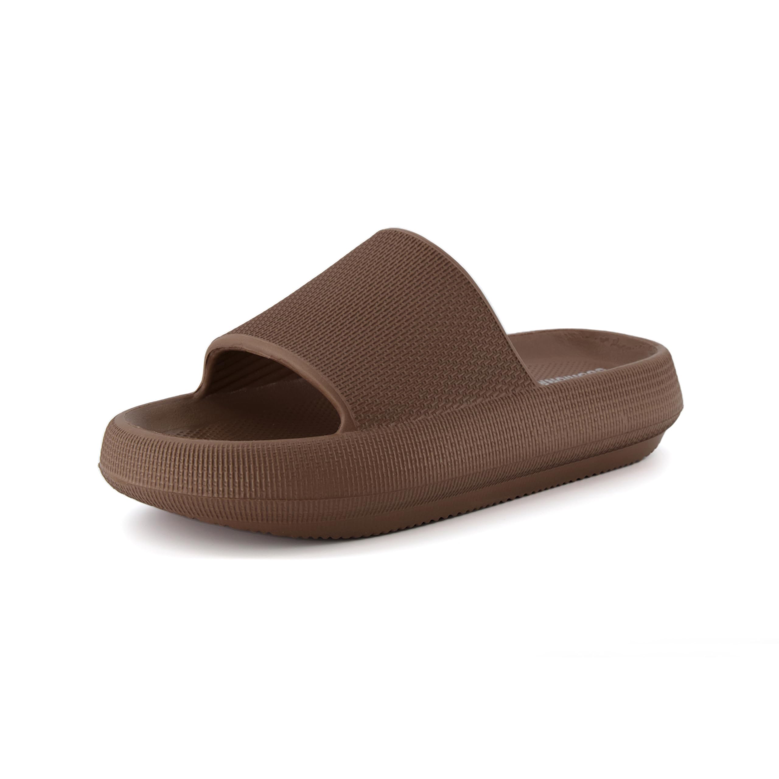 CUSHIONAIRE Feather EVA Slides for Women – Comfortable Slip On Womens Slippers, Indoor Outdoor Shower Shoes, Beach Essential Cloud Slides, Mocha 6