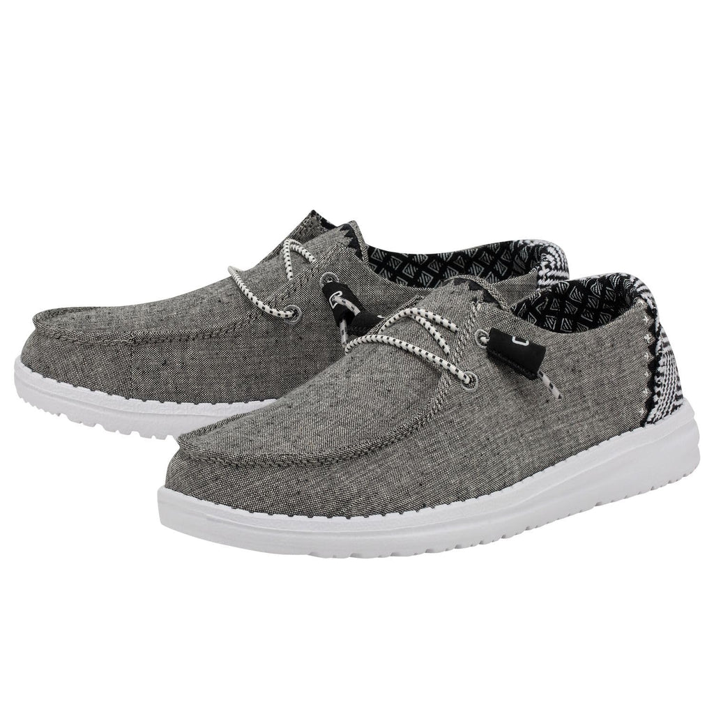 HEYDUDE Women's Wendy Chambray Woven Onyx Size 8 | Women's Shoes | Women's Slip On Shoes | Comfortable & Light-Weight