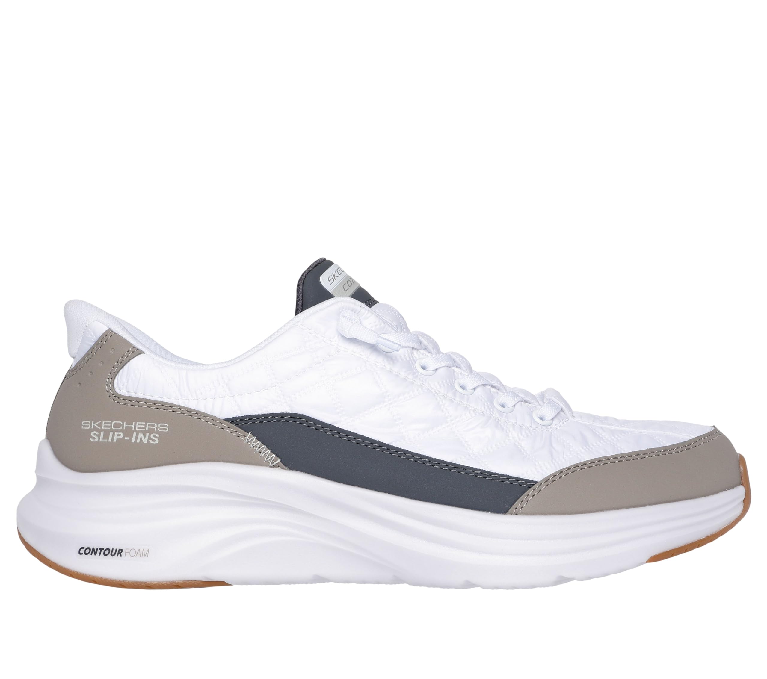 Skechers Men's Contour Foam Cozy Fit Hands Free Slip-in Sneaker,White/Taupe,7.5 Wide