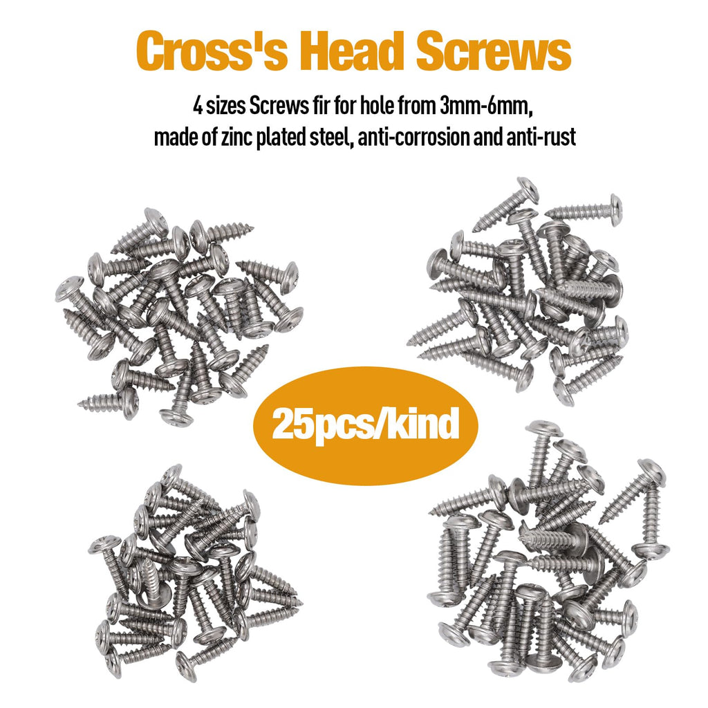 Automotive Screws and Clips, 100PCS Car U‑Clips Nuts 6/8/10/12 Assortment Interior Trim Fasteners with Stainless Steel Screws for Dash Door Panel Interior