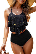 Womens High Waisted Bathing Suits Flounce Halter Tank Top Bikini Bottoms Tummy Control Modest Swimwear Two Piece Swimsuits Tankini Black Star L