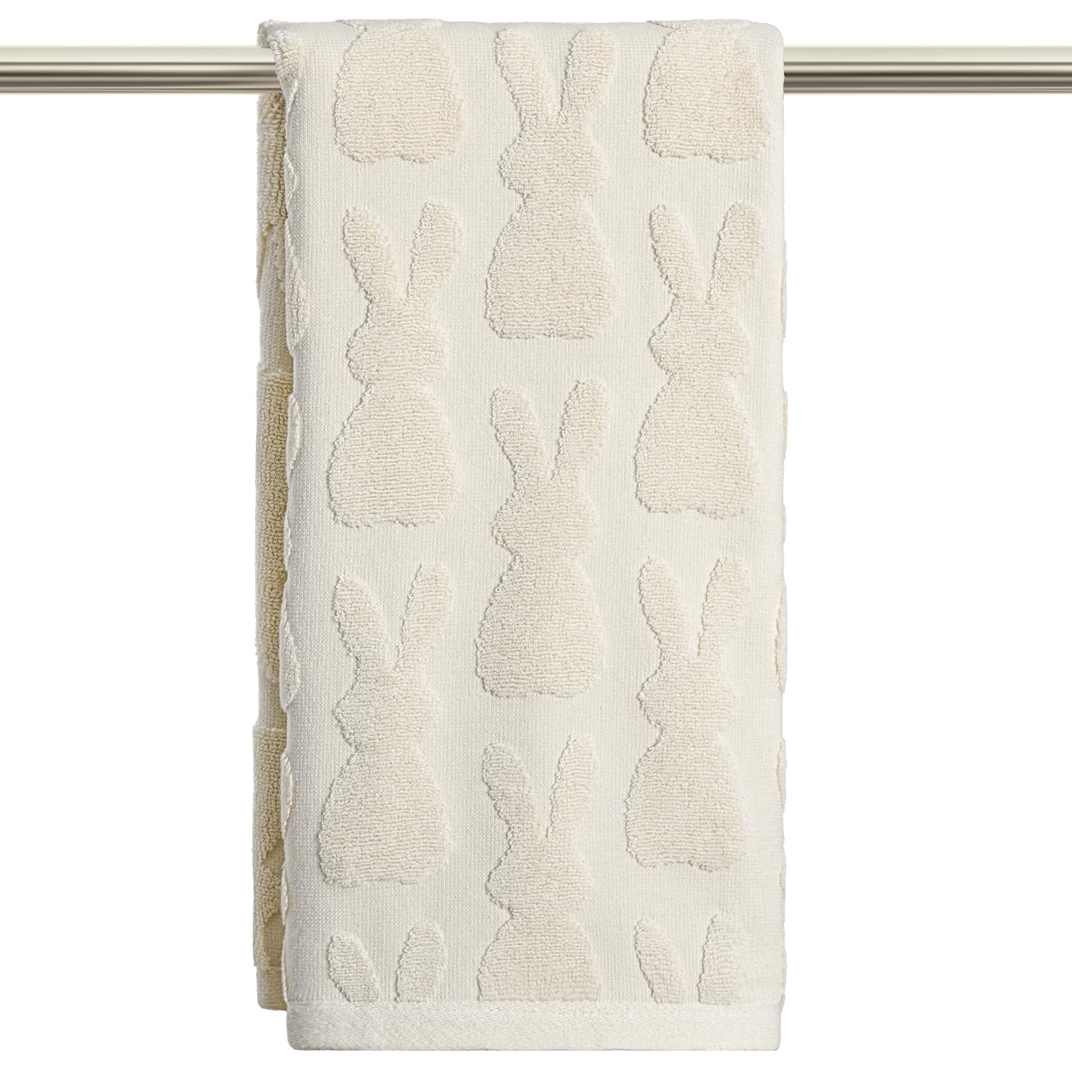 Artoid Mode 1 Pc Beige 3D Rabbit Jacquard Easter Hand Towels for Bathroom, 100% Cotton Soft Absorbent Bathroom Decor Towels, 13.7 x 29.5 Inch