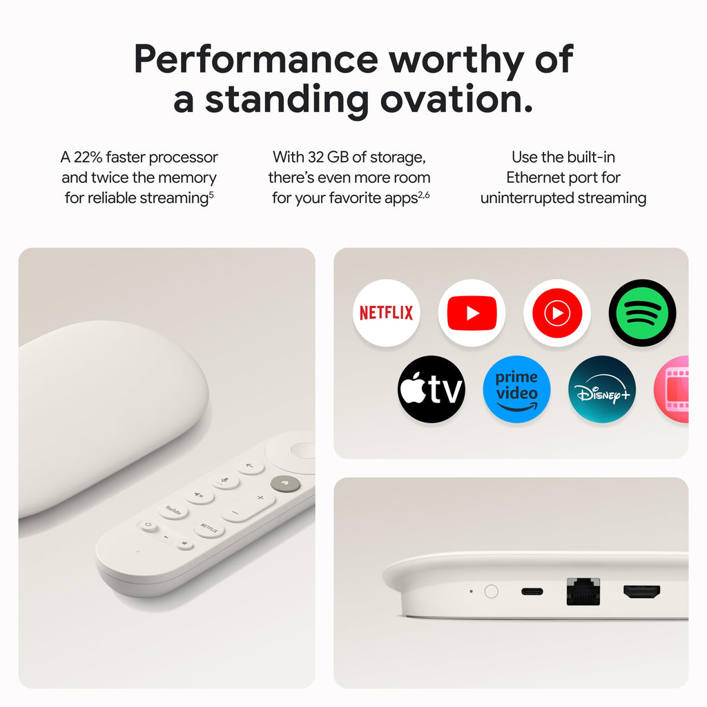 Google TV Streamer 4K - Fast Streaming Entertainment on Your TV with Voice Search Remote - Watch Movies, Shows, Live TV, and Netflix in 4K HDR - Smart Home Control - 32 GB of Storage - Porcelain