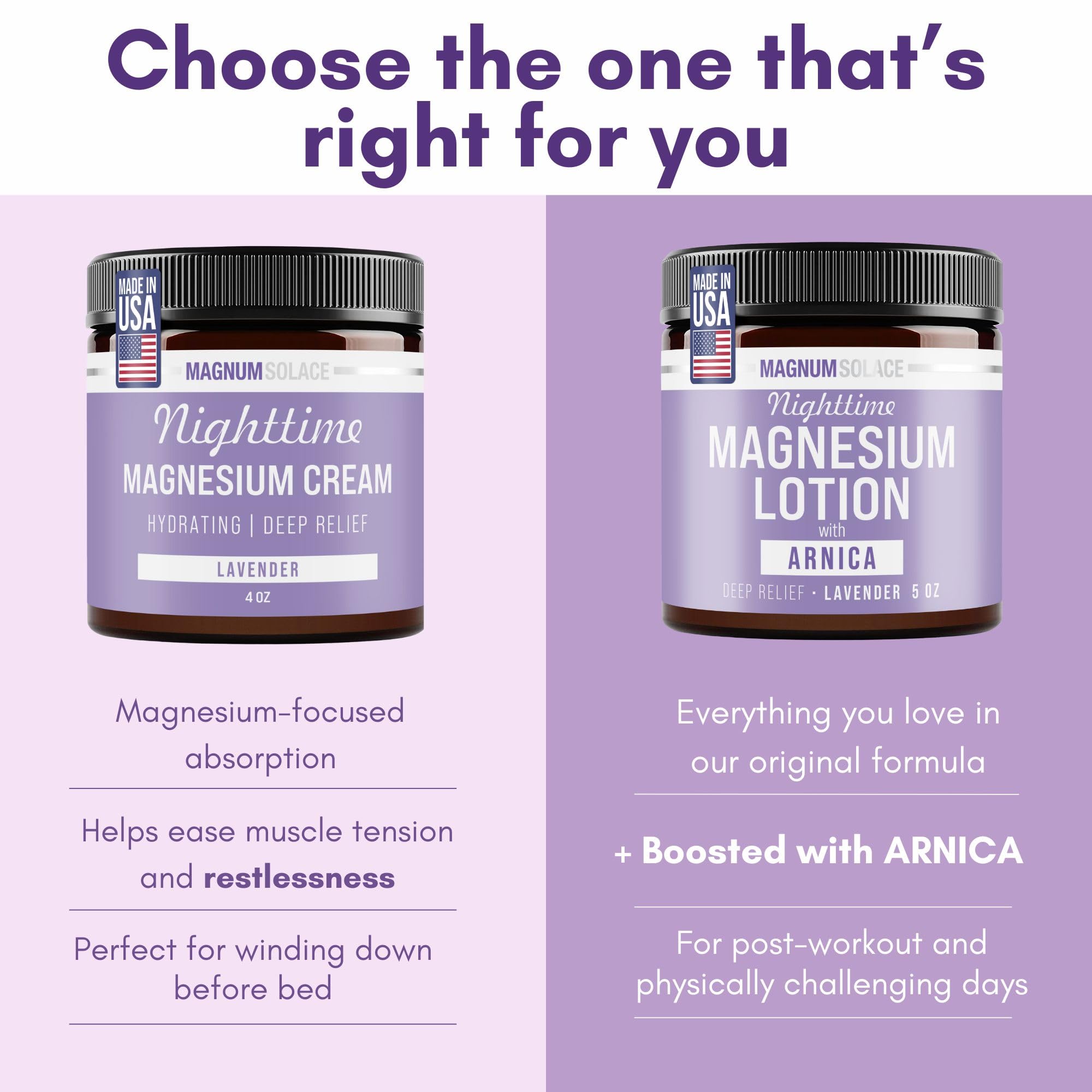 Magnum Solace Nighttime Magnesium Lotion with Arnica – Soothing Relief & Relaxation, Highly Concentrated Magnesium for Muscles & Joints – Apply to Legs or Feet Before Bed – Skin-Friendly