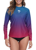 Halcurt Women's Long Sleeve Rash Guard Swim Shirts Quick Dry UPF50+ UV Sun Protection Swimsuit Top Ombre Blue M