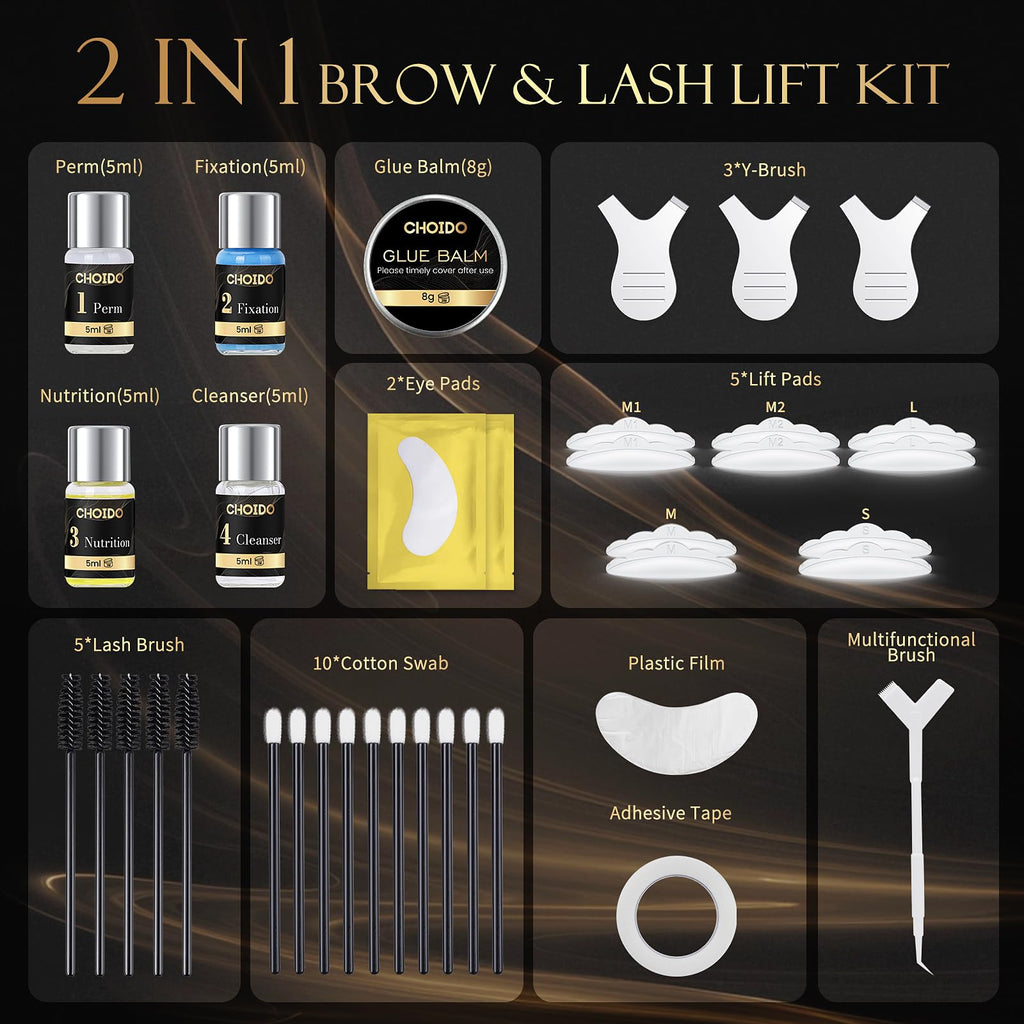 Lash Lift Kit - Eyebrow Lamination Kit, Eyelash Perm Kit, Professional Eyelash Curling Lash Extension & Eyebrow Lift 2 in 1 Kit, Eyelash Lift Kit Easy to Use at Home Diy & Salon, Lasts For 6-8 Weeks
