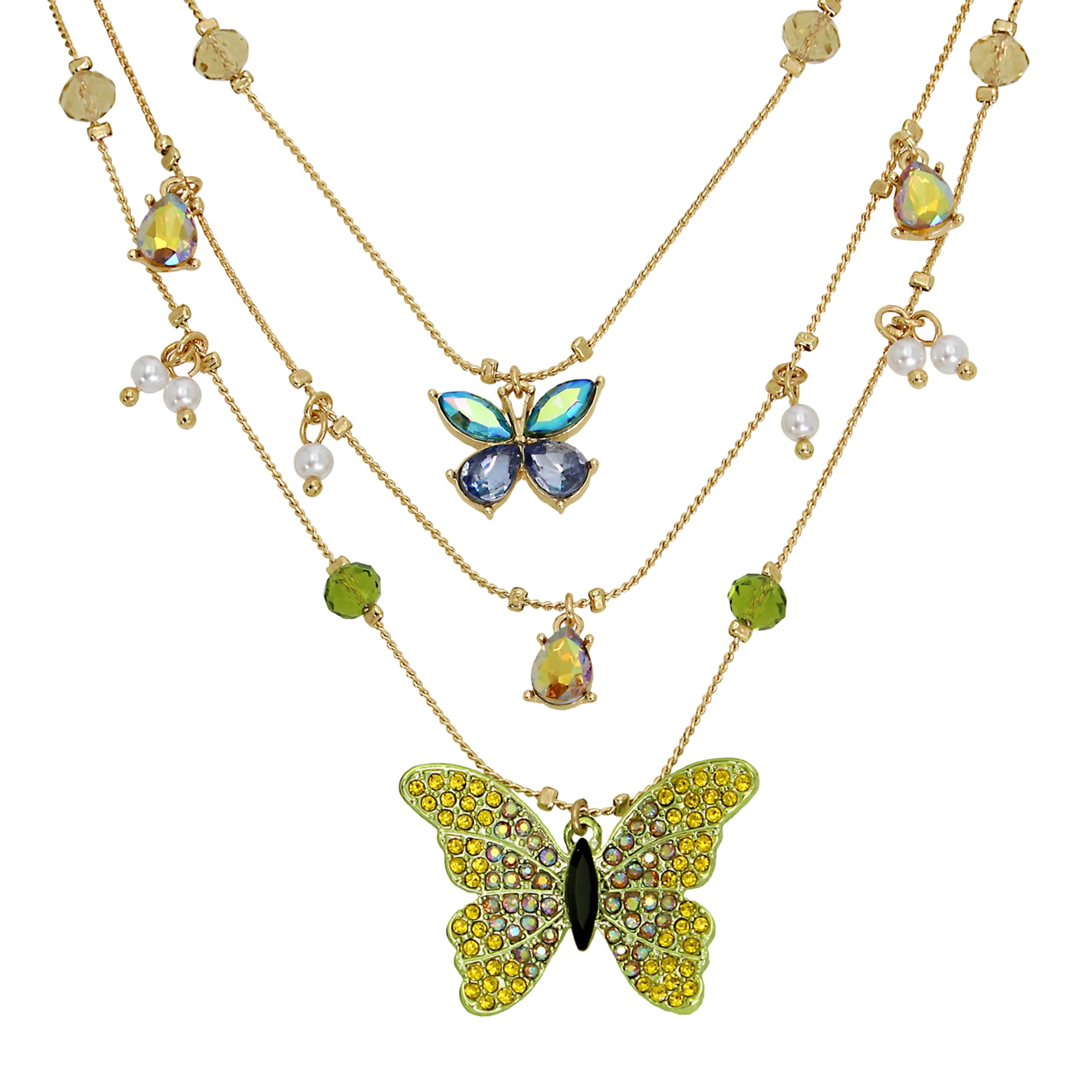 Betsey Johnson Womens Butterfly Layered Necklace