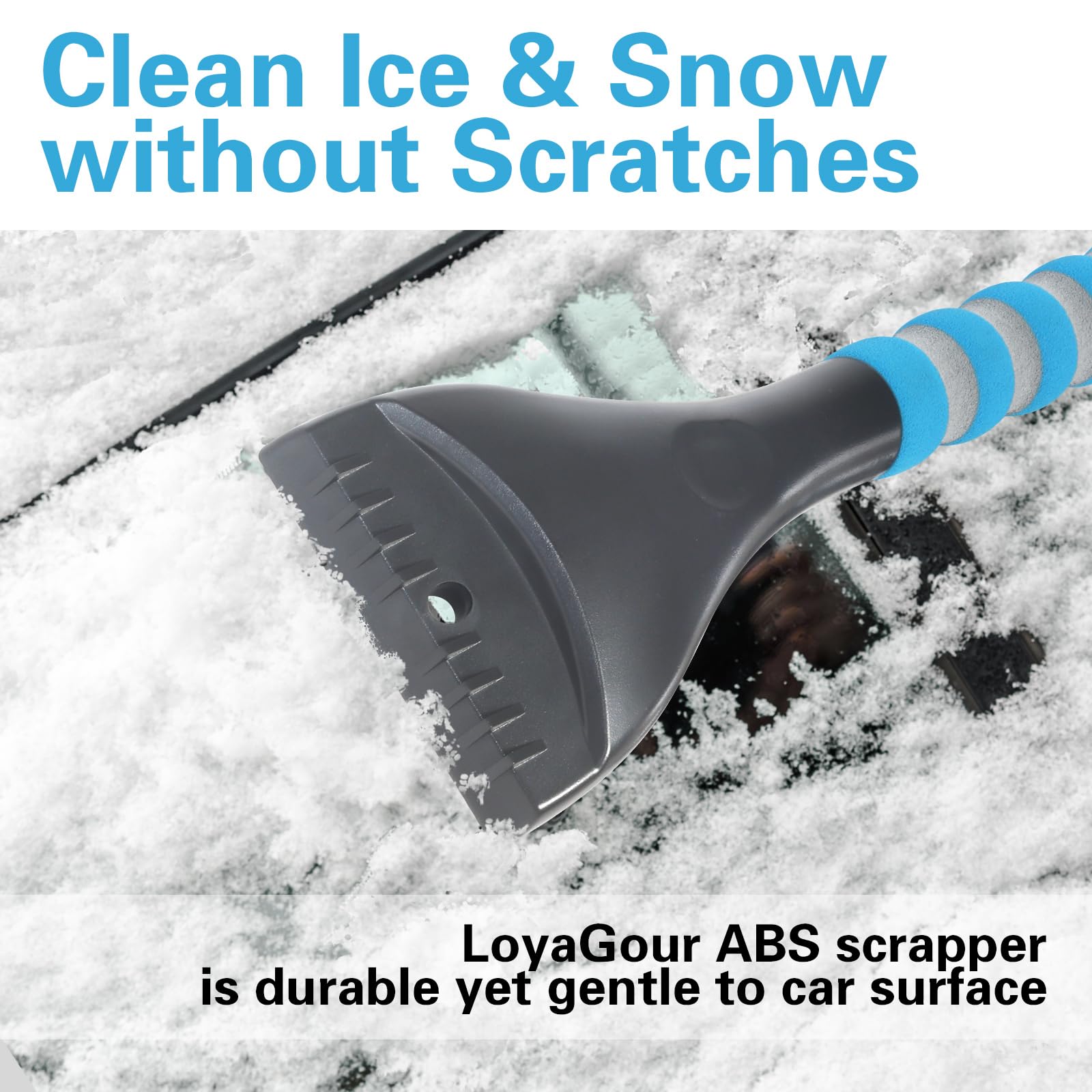 LoyaGour Snow Brush and Ice Scraper for Car Windshield,26.4" Window Scraper Deicer for Car SUV and Truck,Ice Scrapers and Brushes 2 in 1,Winter Car Automotive Exterior Accessories(1Pack Blue)