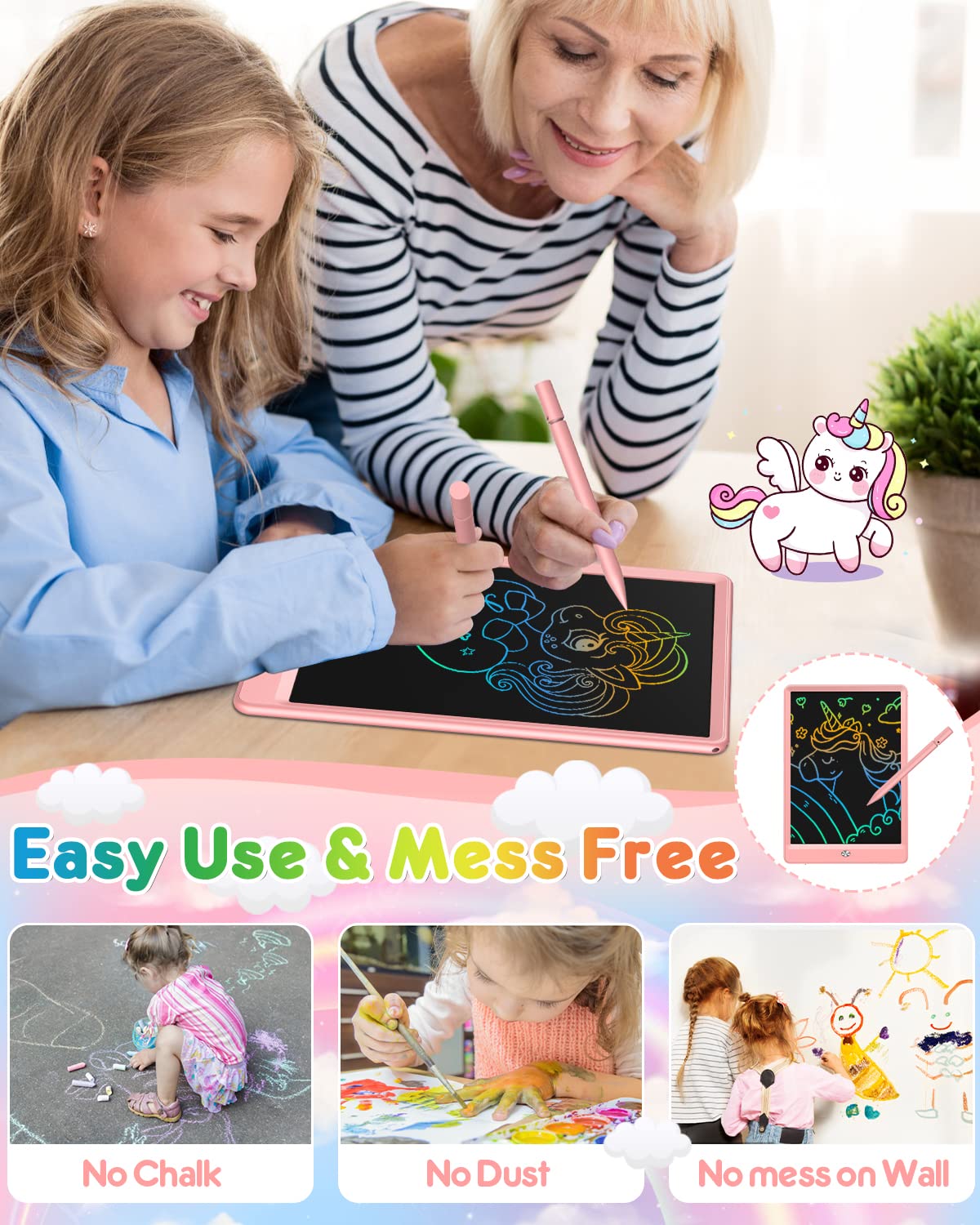 FLUESTON LCD Writing Tablet, 10 Inch Doodle Board Toys Gifts for 3-8 Year Old Girls Boys, Colorful Electronic Board Drawing Pad for Toddler Valentines Gifts for Kids Educational Learning Travel Toy