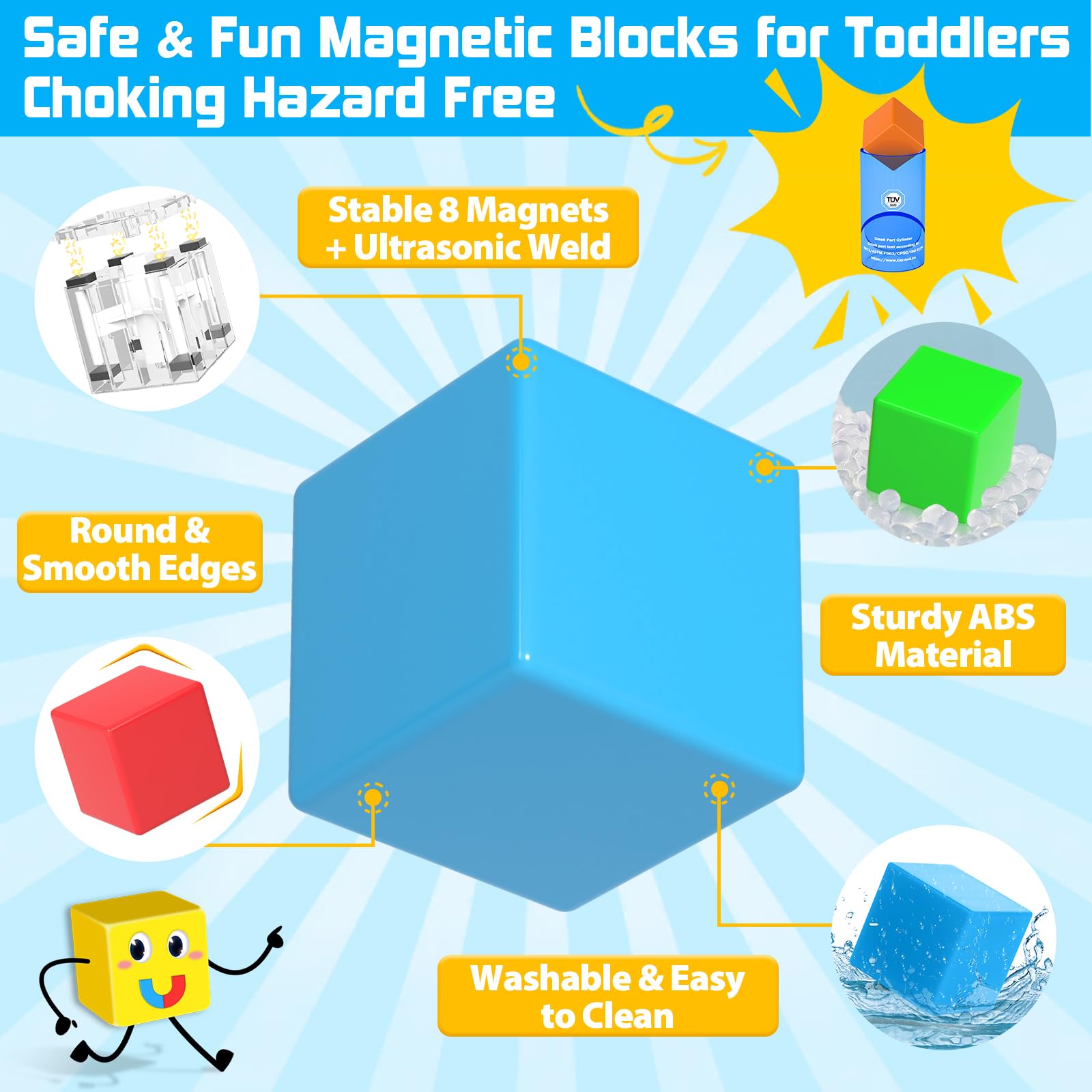 48PCS Magnetic Blocks for Toddlers Toys, Large Magnetic Cube Toy for Sensory Montessori Education Preschool Magnet Toys for 3 4 5 6 Year Old Boys and Girls