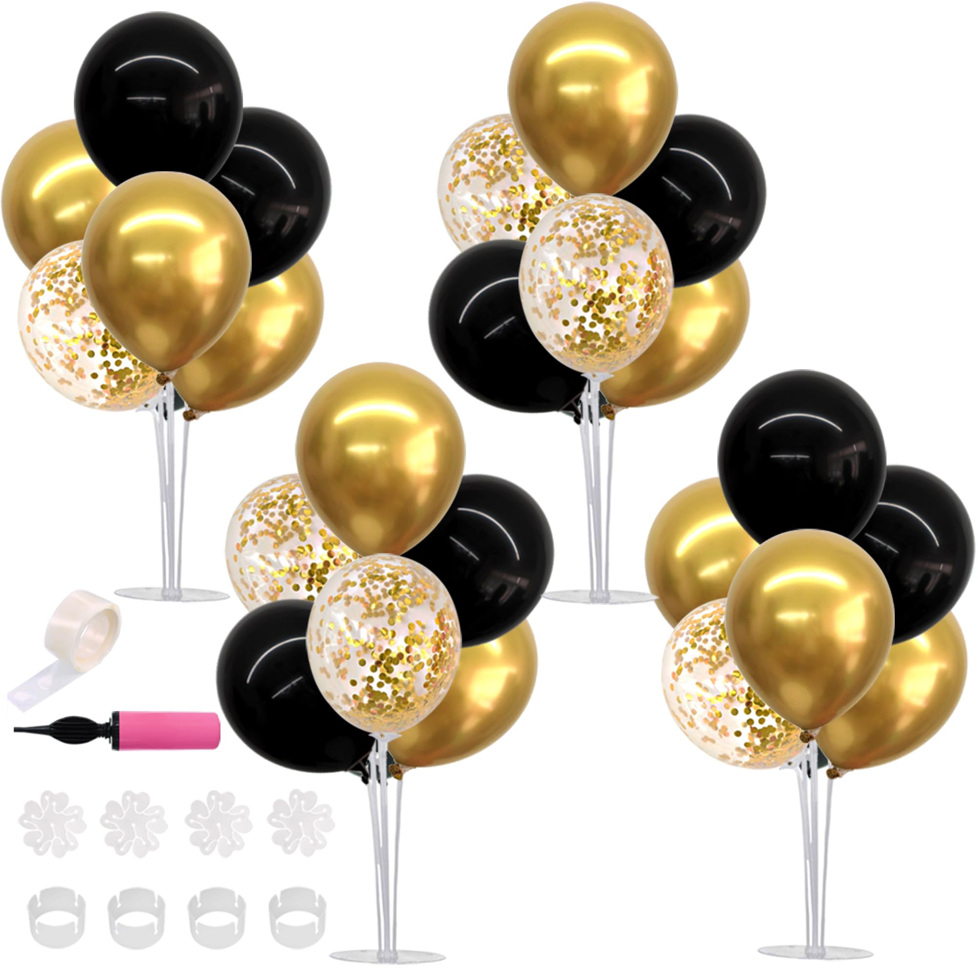 TONIFUL 4 Set Black Gold Balloon Centerpieces for Table,Balloon Stand Kit for Black Gold Party Decor 40th 50th 60th 70th Birthday Decorations Anniversary Graduation Decorations 2026 New Year Eve