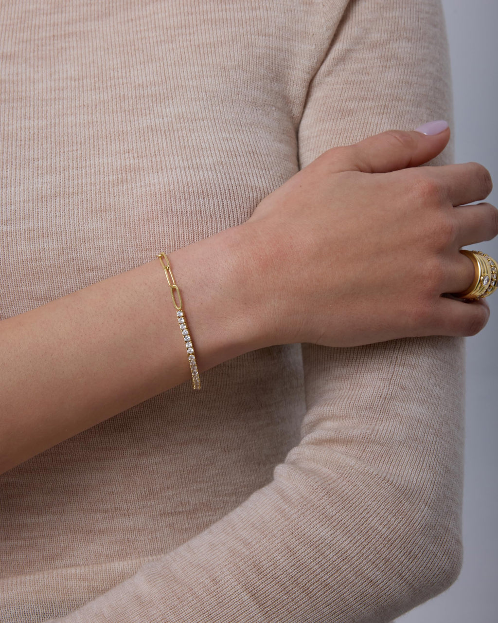 PAVOI 14K Yellow Gold Plated Paperclip Tennis Bracelets | Link Chain Gold Bracelet for Women with Round Cubic Zirconia | Adjustable Trendy Bridal Jewelry - Yellow